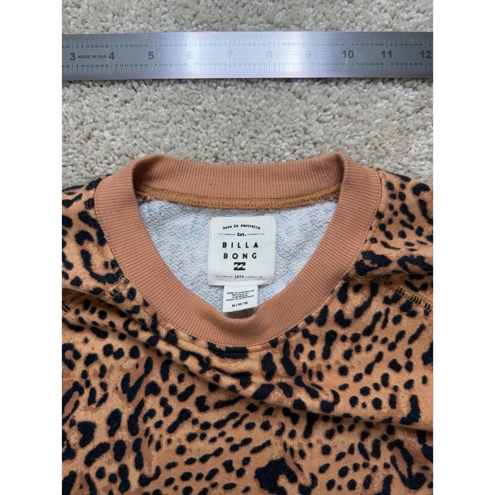Billabong Sun Shrunk Cheetah‎ Leopard Print Raglan Crewneck Sweatshirt Size Med - Picture 4 of 16